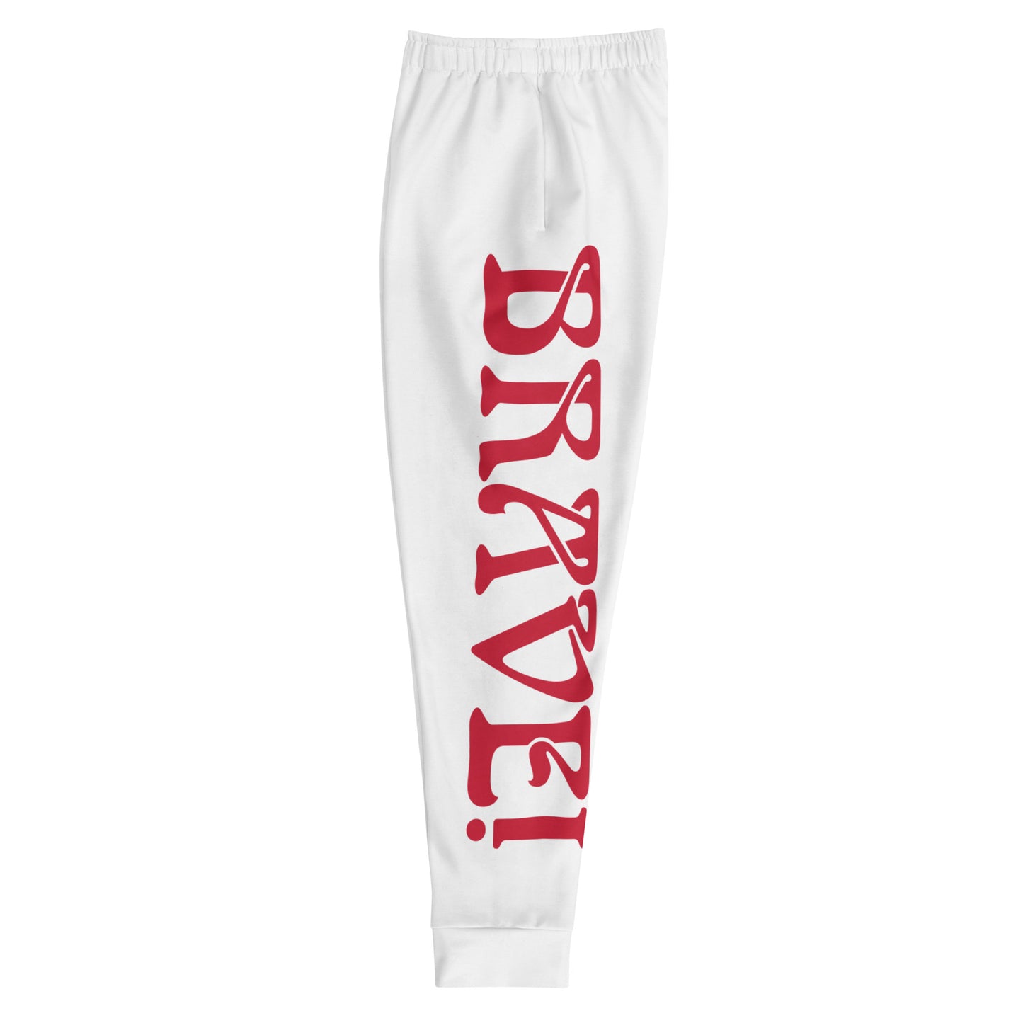 “BRAVE!”Men's White Joggers W/Red Font