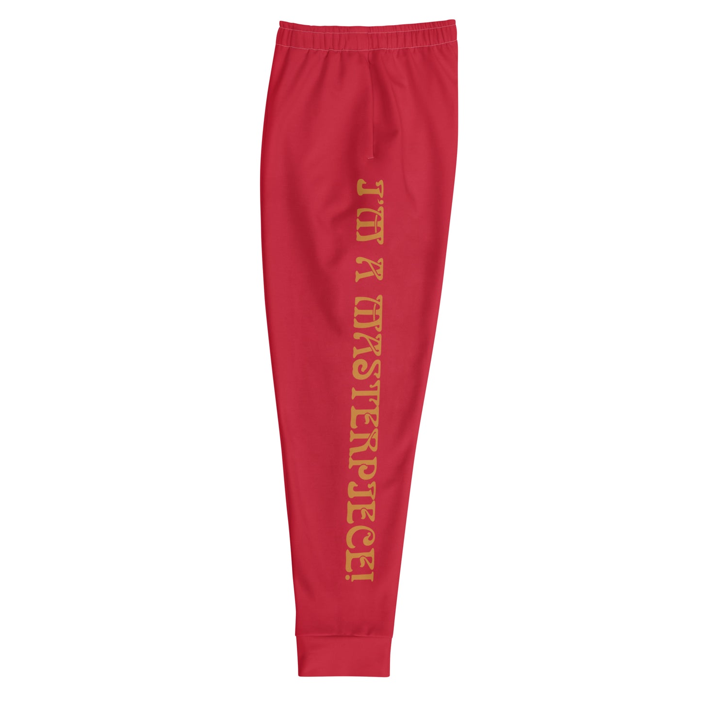 “IAM A MASTERPIECE!”Men's Red Joggers W/Bronze Font