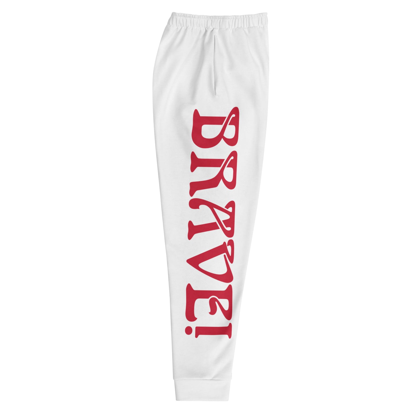“BRAVE!”Men's White Joggers W/Red Font