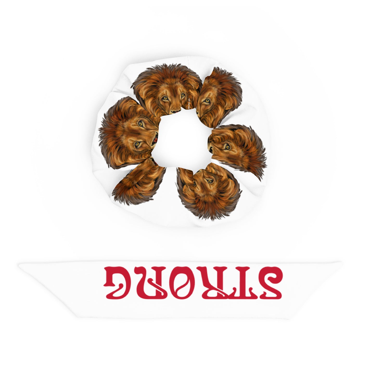 “LION”White Recycled Scrunchie W/STRONG & Red Font