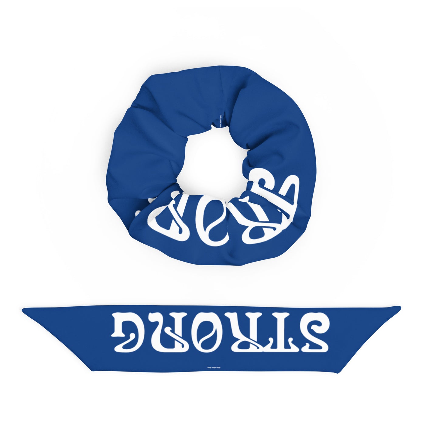 “STRONG”Blue Recycled Scrunchie W/White Font