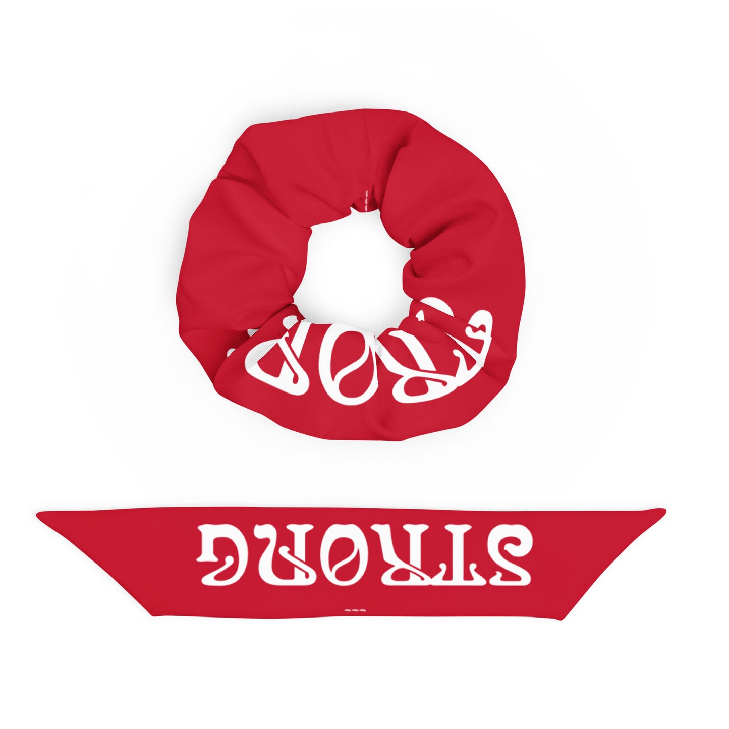“STRONG”Red Recycled Scrunchie W/White Font