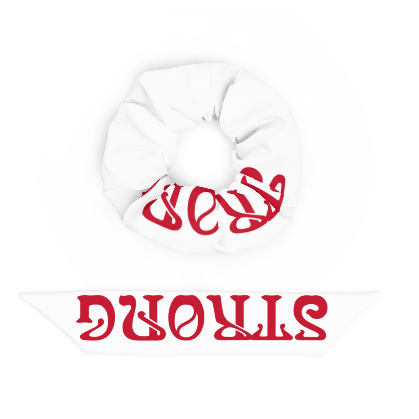 “STRONG”White Recycled Scrunchie W/Red Font