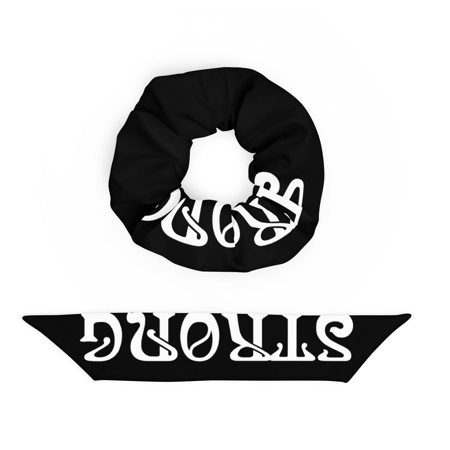 “STRONG”Black Recycled Scrunchie W/White Font