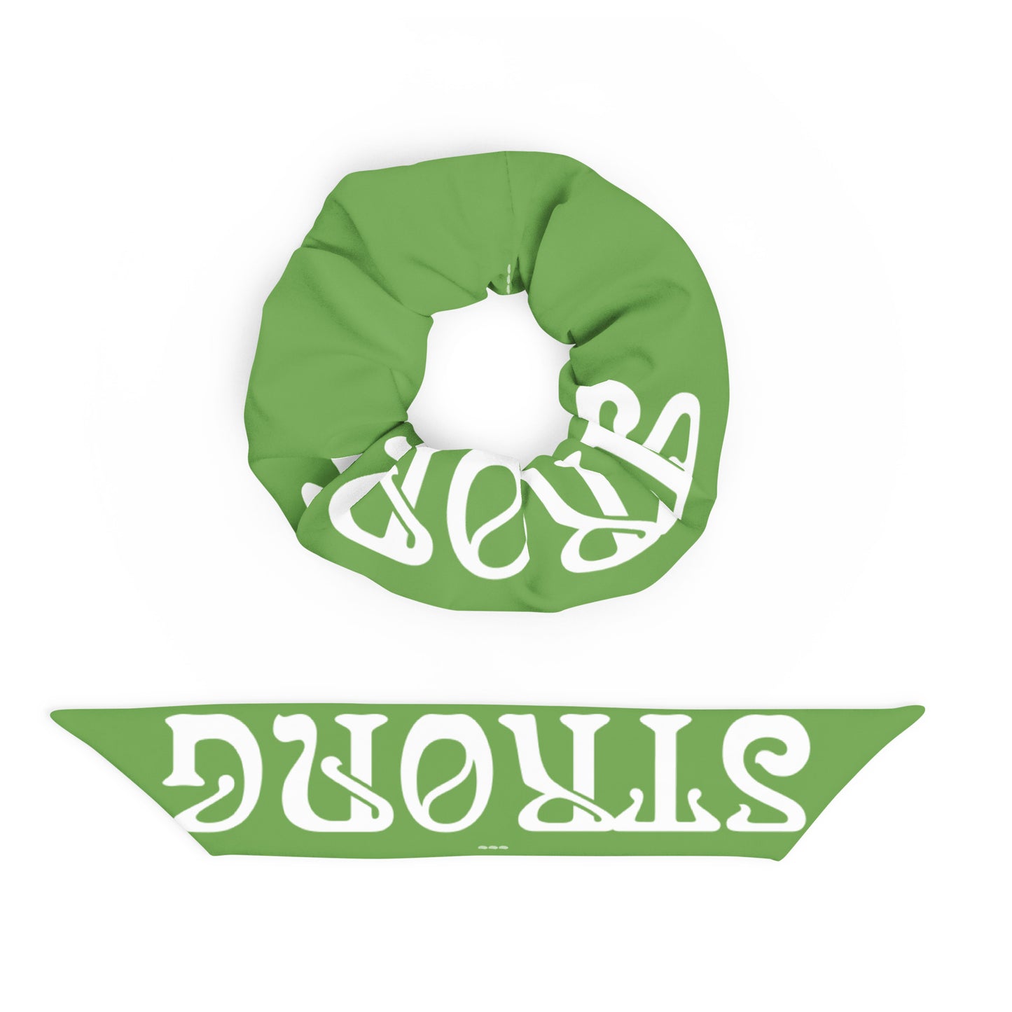 “STRONG”Green Recycled Scrunchie W/White Font