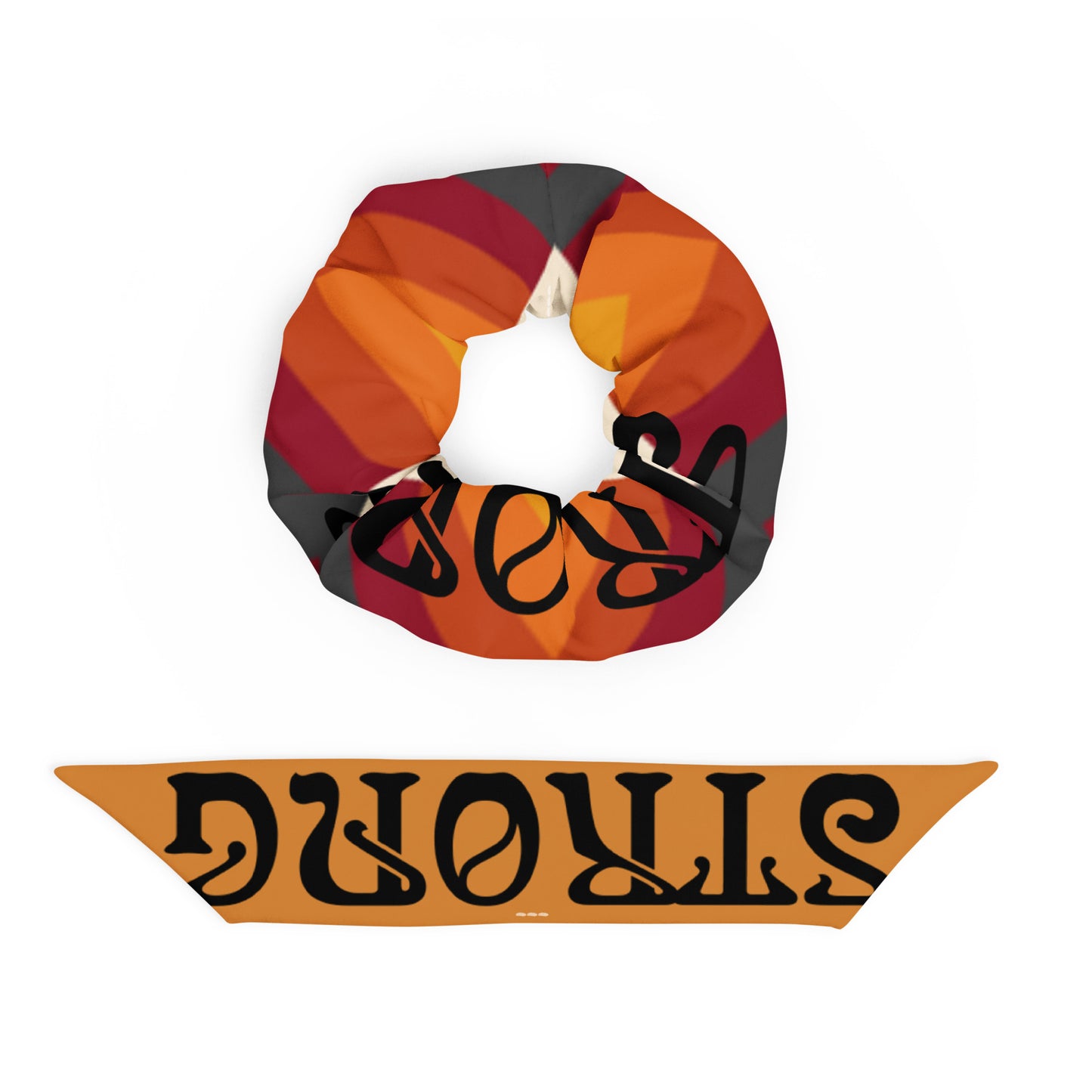 “STRONG”Brown Multi-Color Recycled Scrunchie W/Black Font