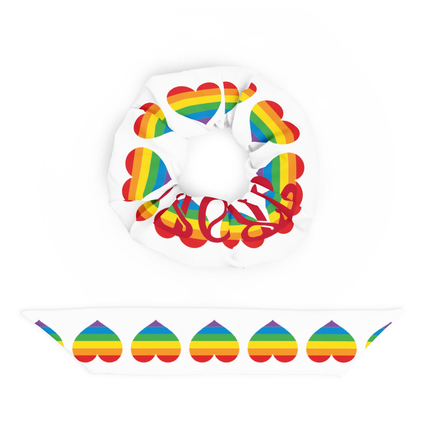 “STRONG”Rainbow Recycled Scrunchie W/Red Font On the Base