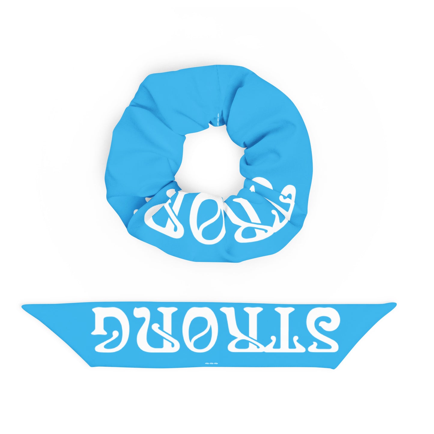 “STRONG”SkyBlue Recycled Scrunchie W/White Font