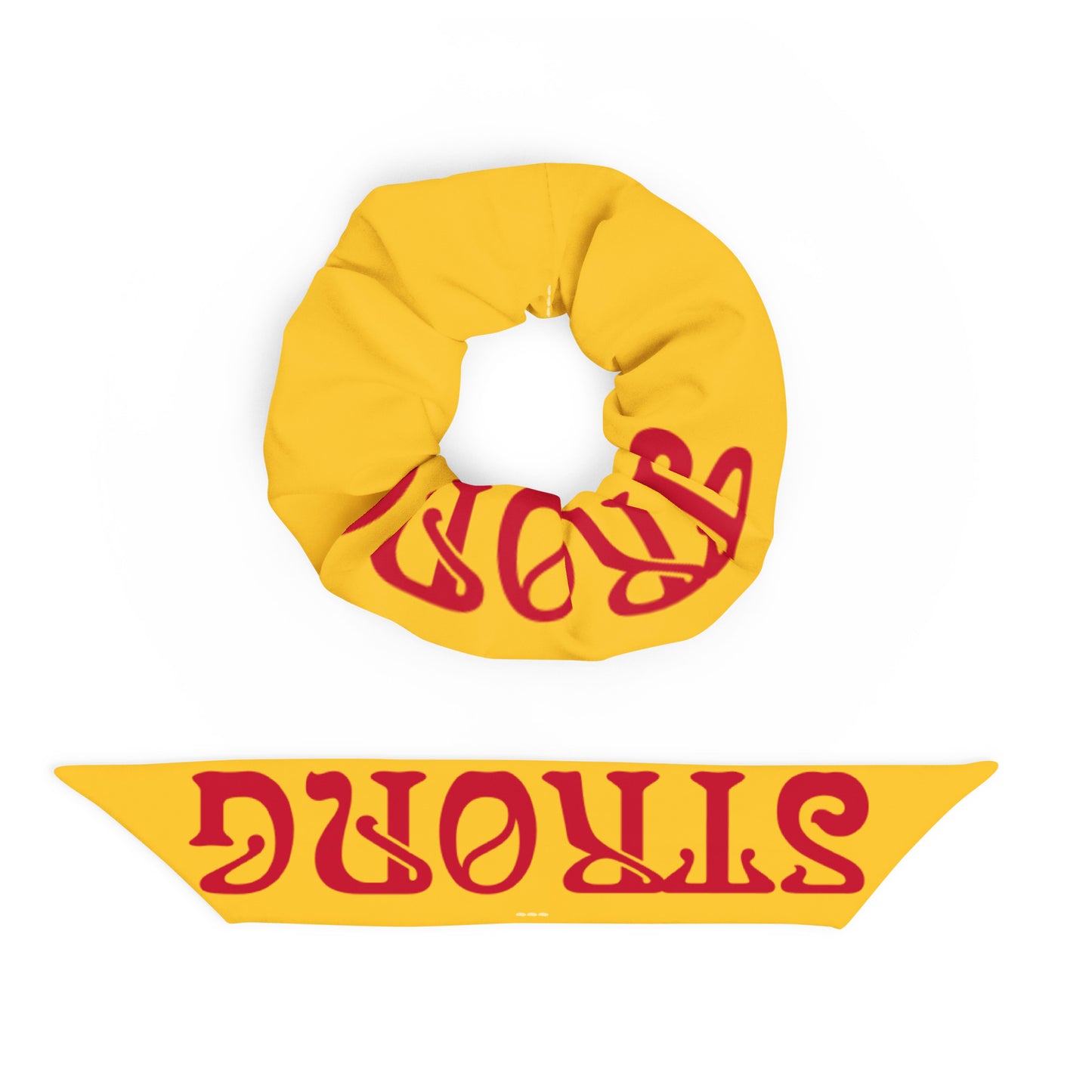 “STRONG”Yellow Recycled Scrunchie W/Red Font