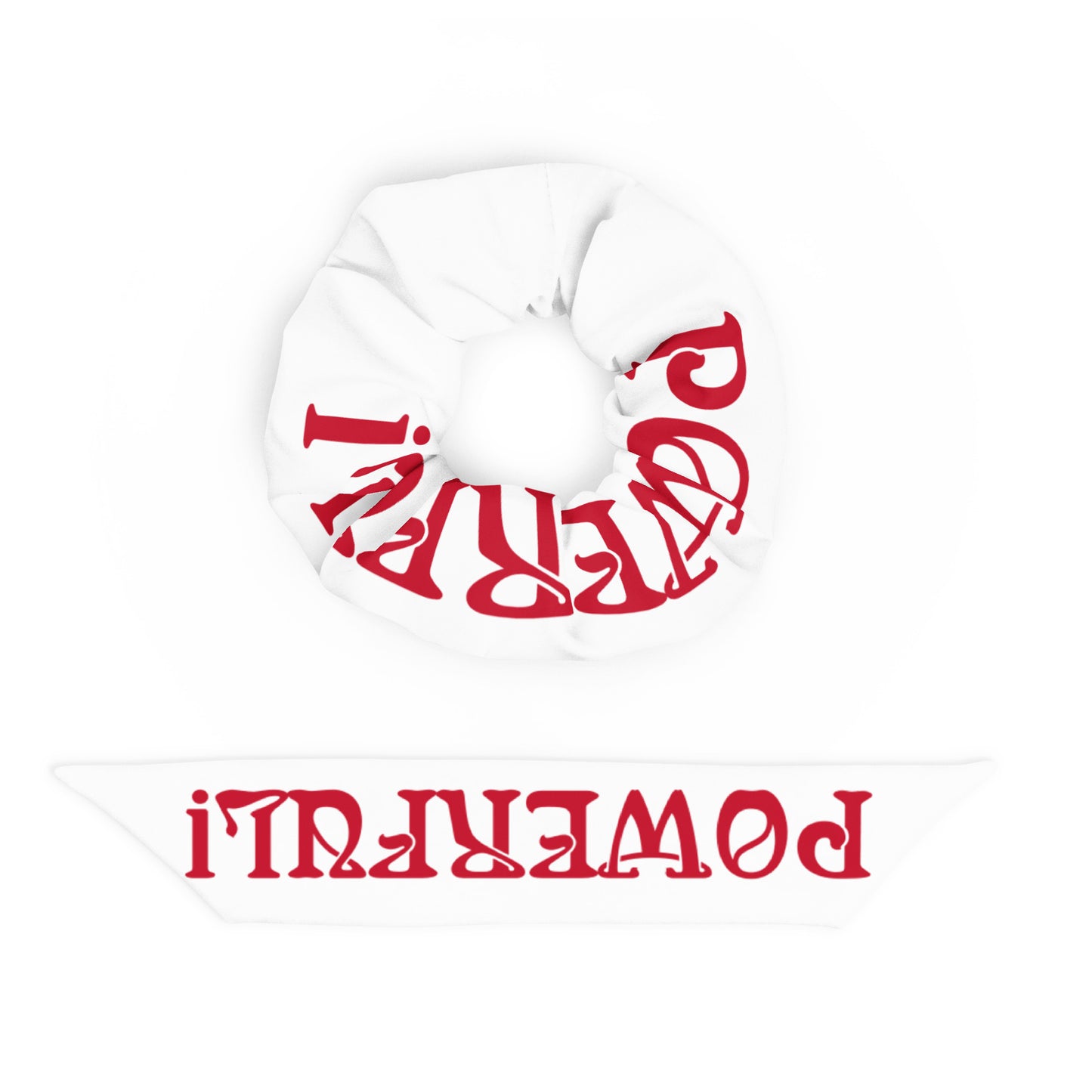 “POWERFUL!”WhiteRecycled Scrunchie W/Red Font