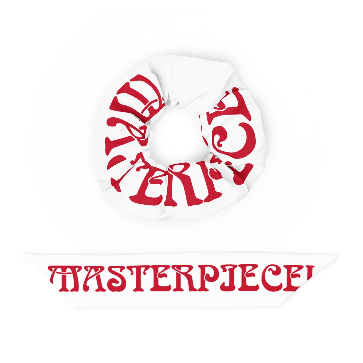 “I’AM A MASTERPIECE!”White Recycled Scrunchie W/Red Font