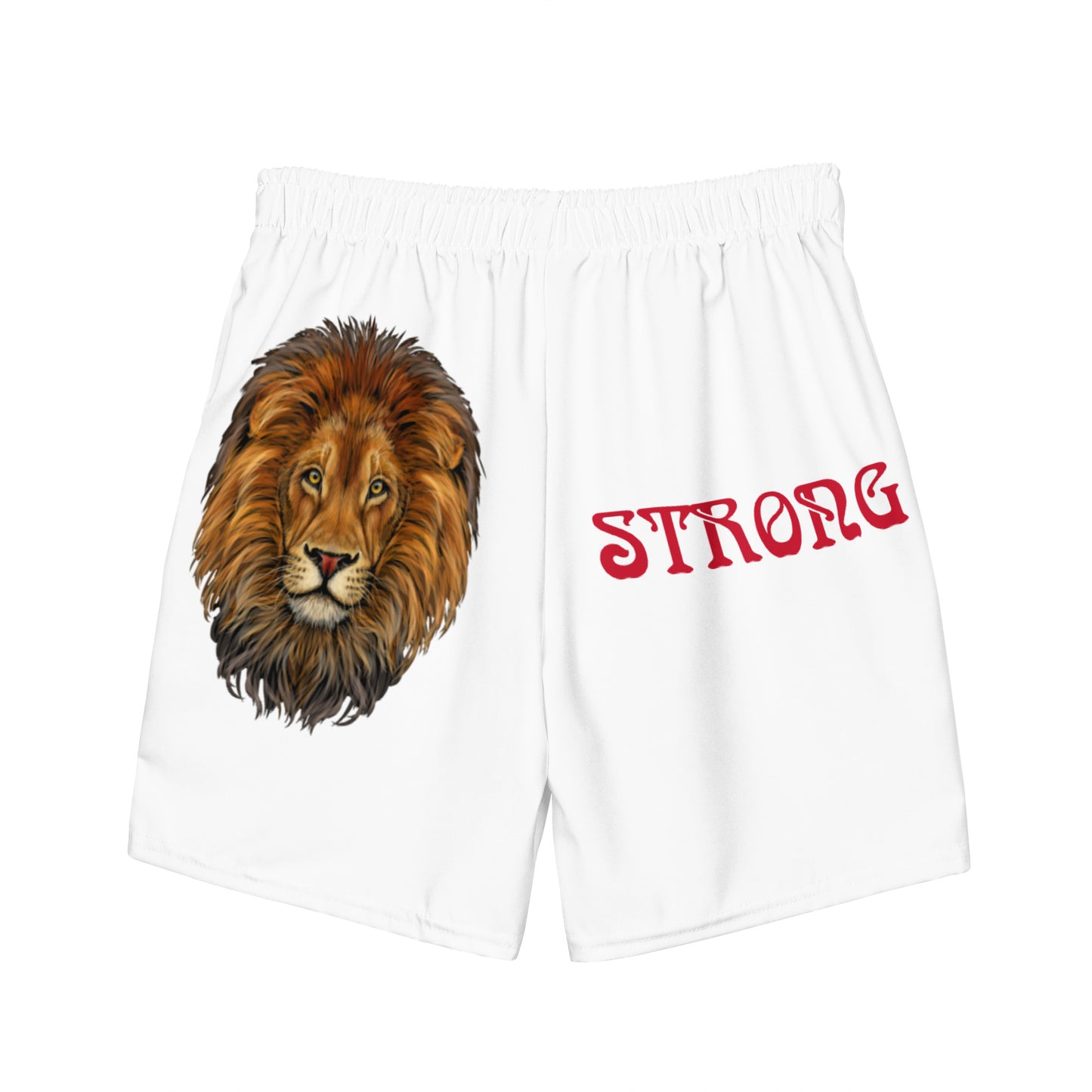 “STRONG” White Men's Swim Trunks W/Red Font