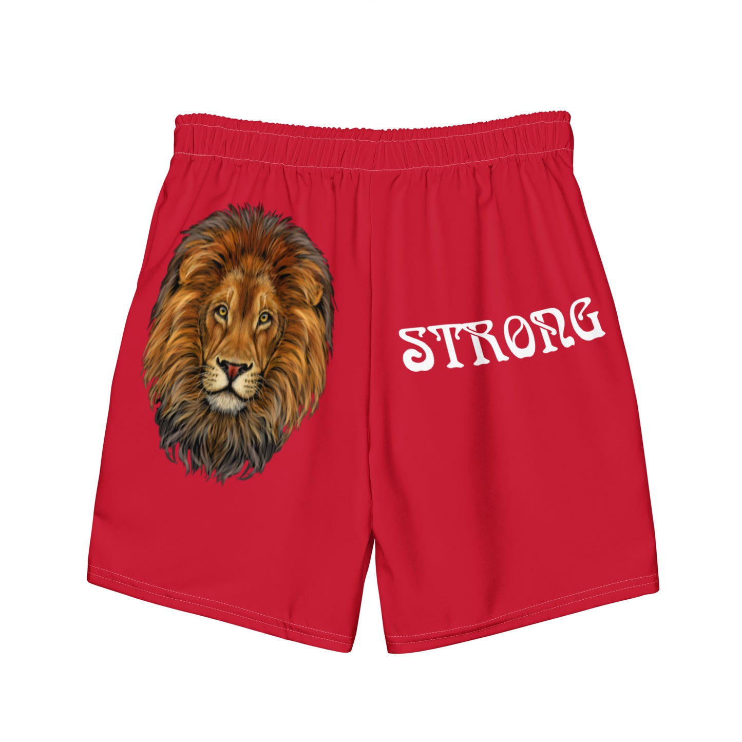 “STRONG” Red Men's Swim Trunks W/White Font