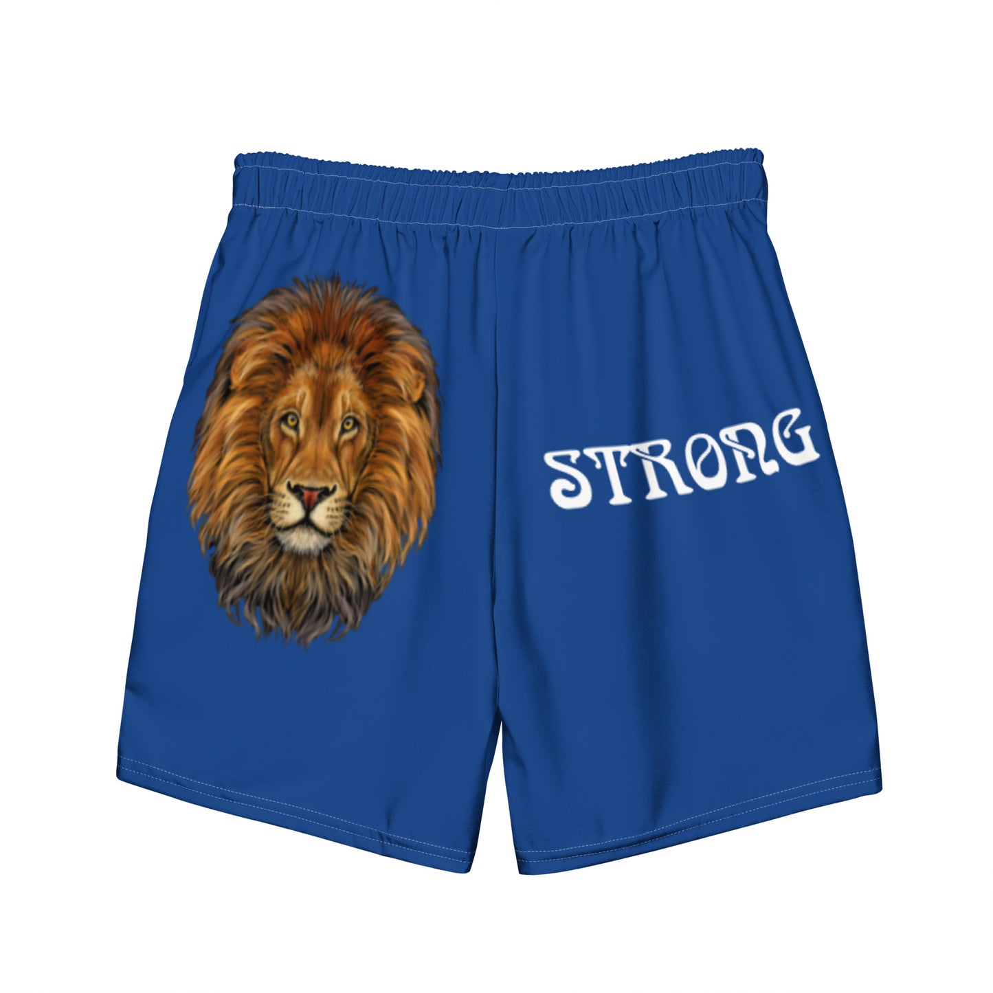 “STRONG” Blue Men's Swim Trunks W/White Font