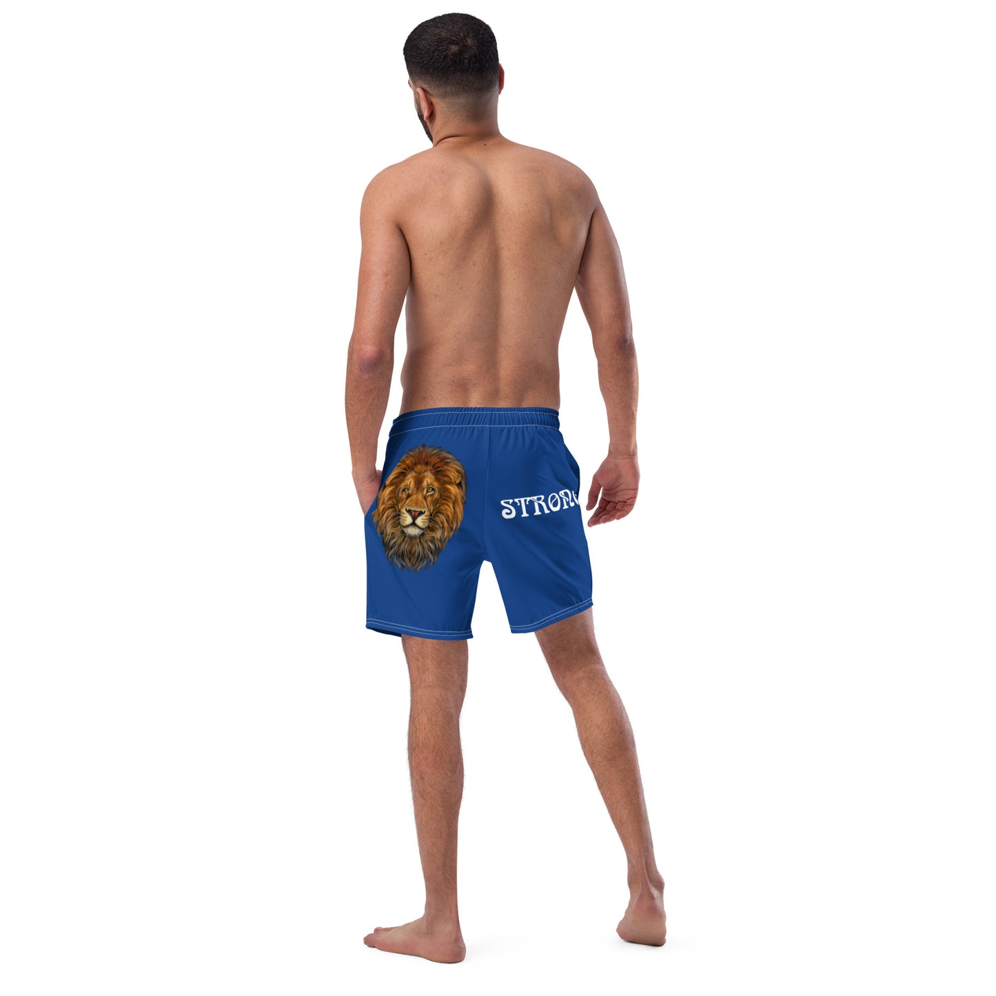 “STRONG” Blue Men's Swim Trunks W/White Font