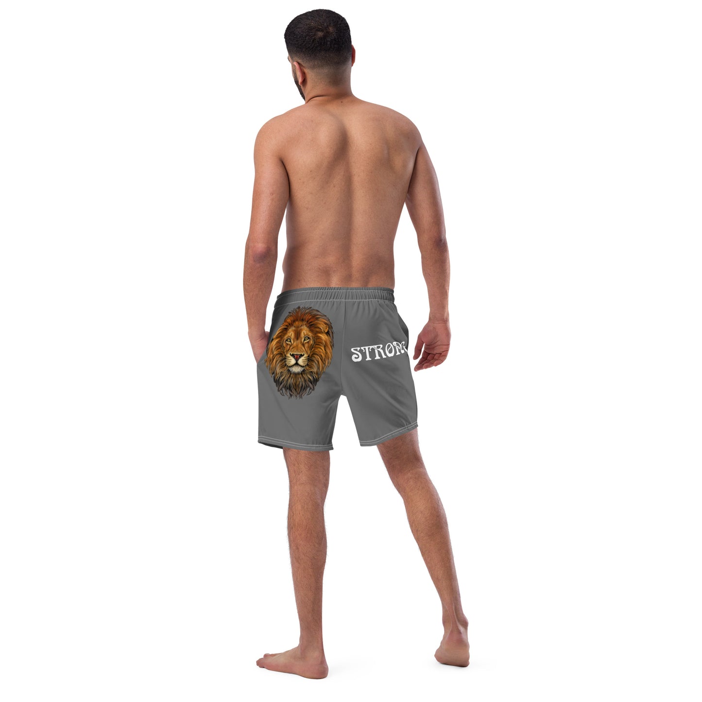 “STRONG”Grey Men's Swim Trunks W/White Font