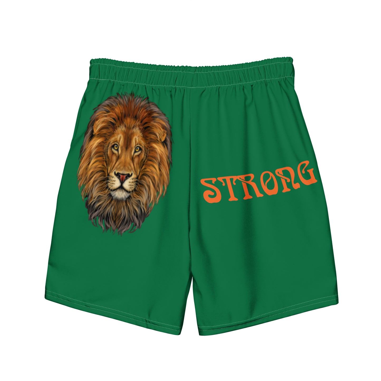 “STRONG” Green Men's Swim Trunks W/Orange Font