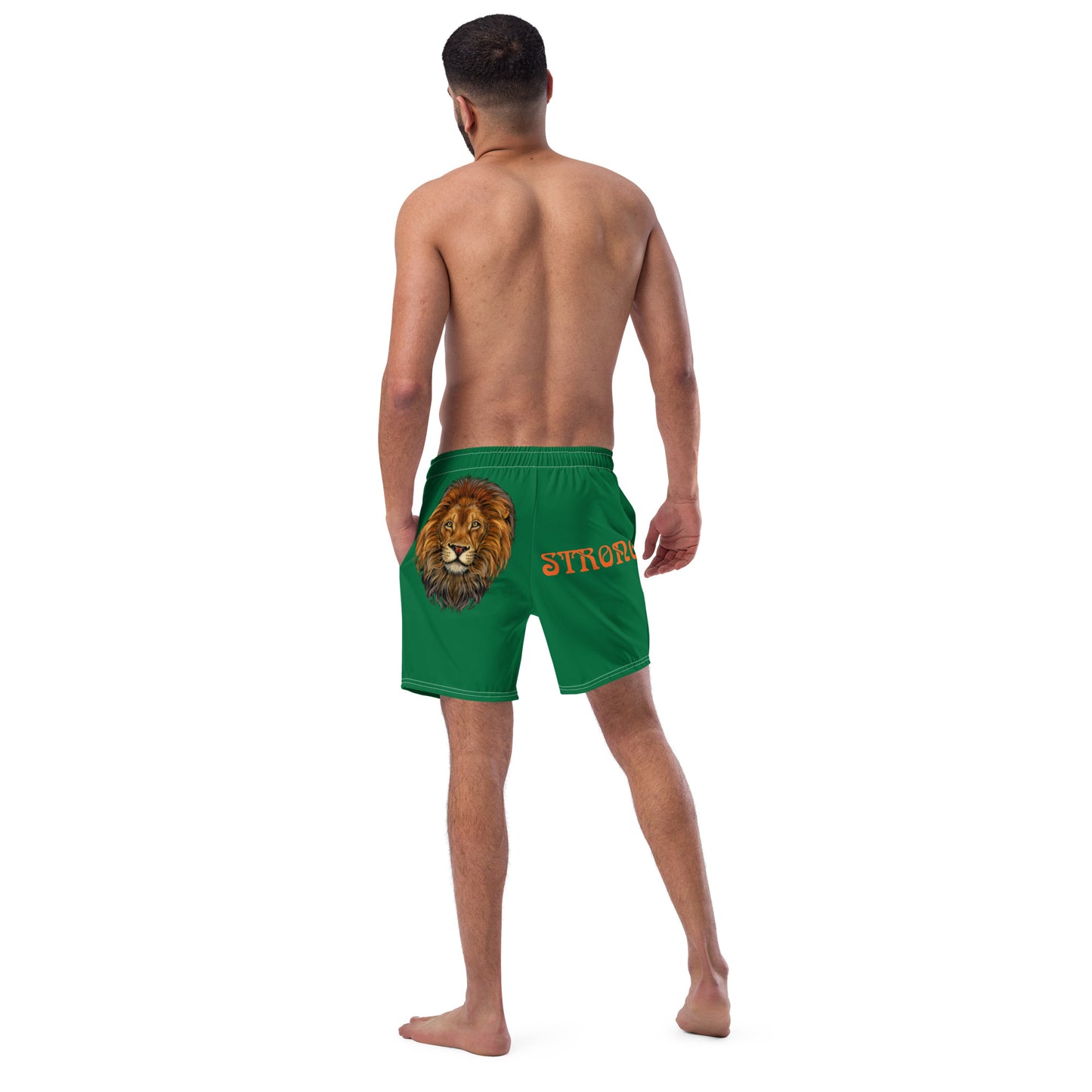“STRONG” Green Men's Swim Trunks W/Orange Font