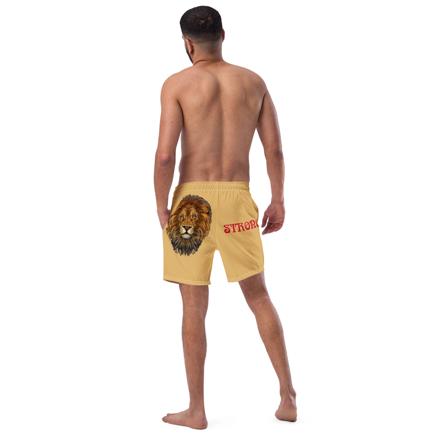 “STRONG” Fawn Men's Swim Trunks W/Red Font