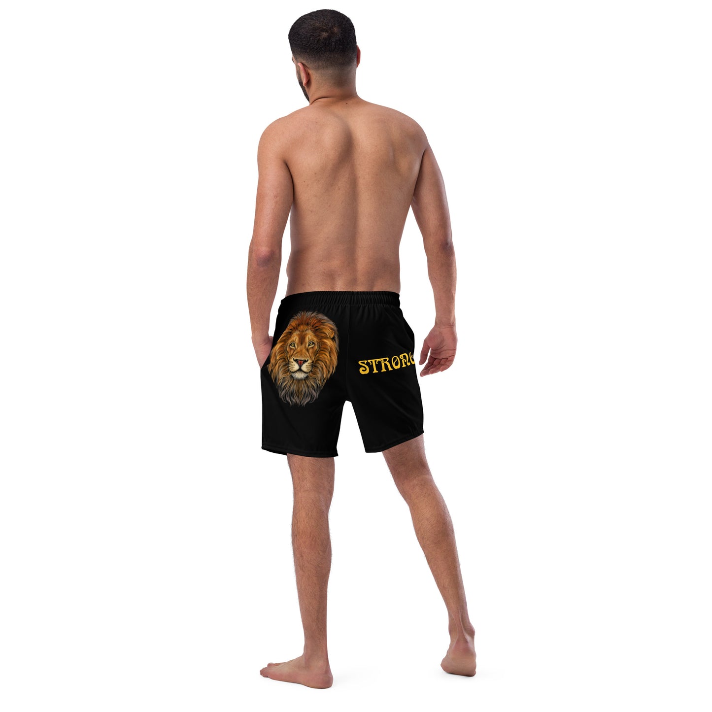 “STRONG” Black Men's Swim Trunks W/Yellow Font