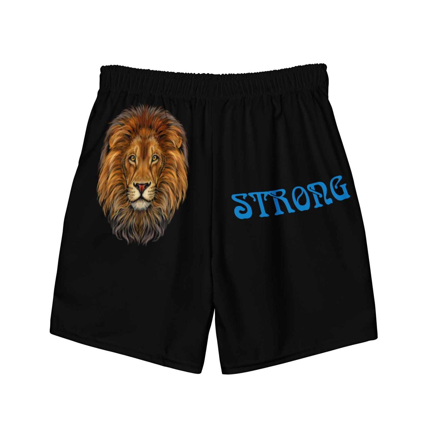 “STRONG” Black Men's Swim Trunks W/Blue Font