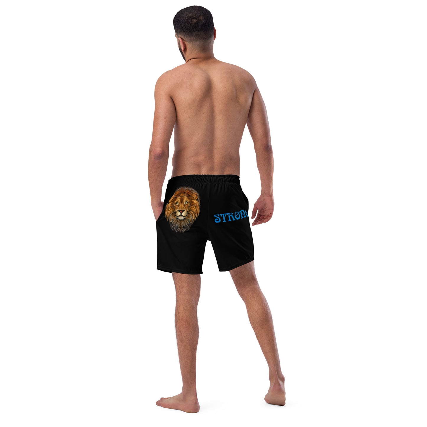 “STRONG” Black Men's Swim Trunks W/Blue Font