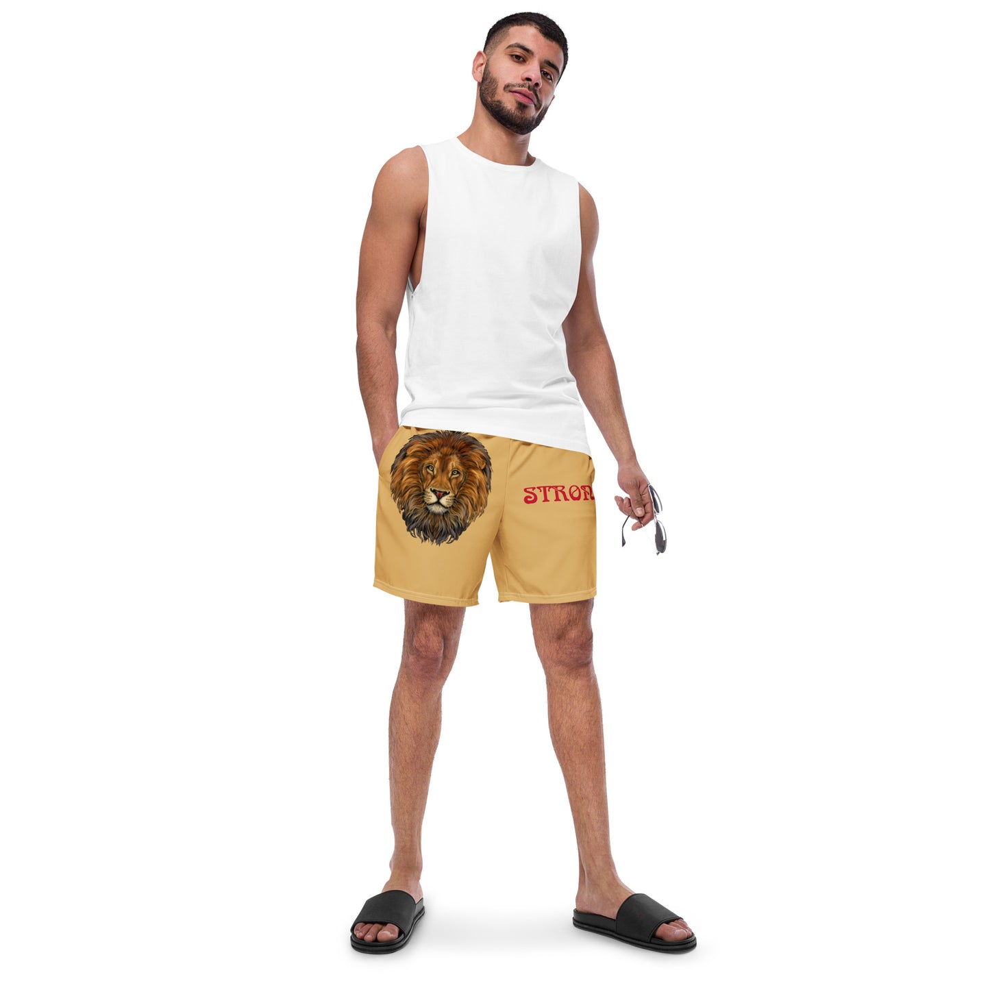 “STRONG” Fawn Men's Swim Trunks W/Red Font
