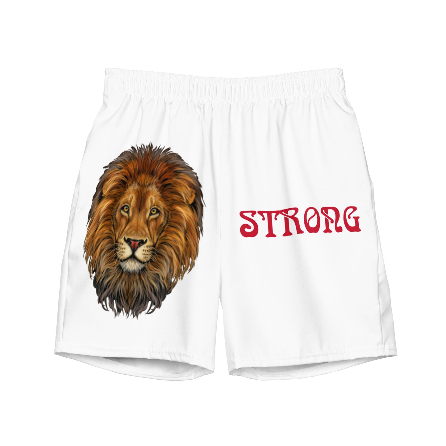 “STRONG” White Men's Swim Trunks W/Red Font