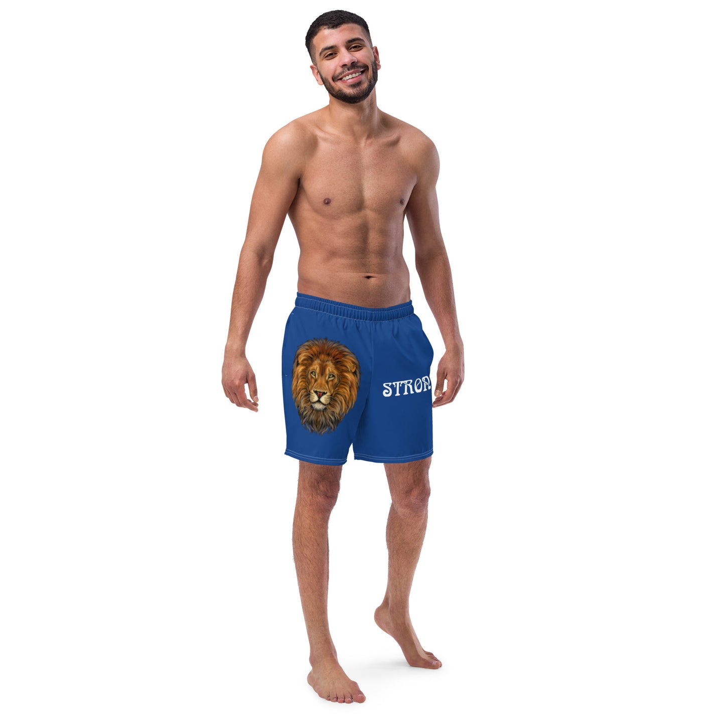 “STRONG” Blue Men's Swim Trunks W/White Font