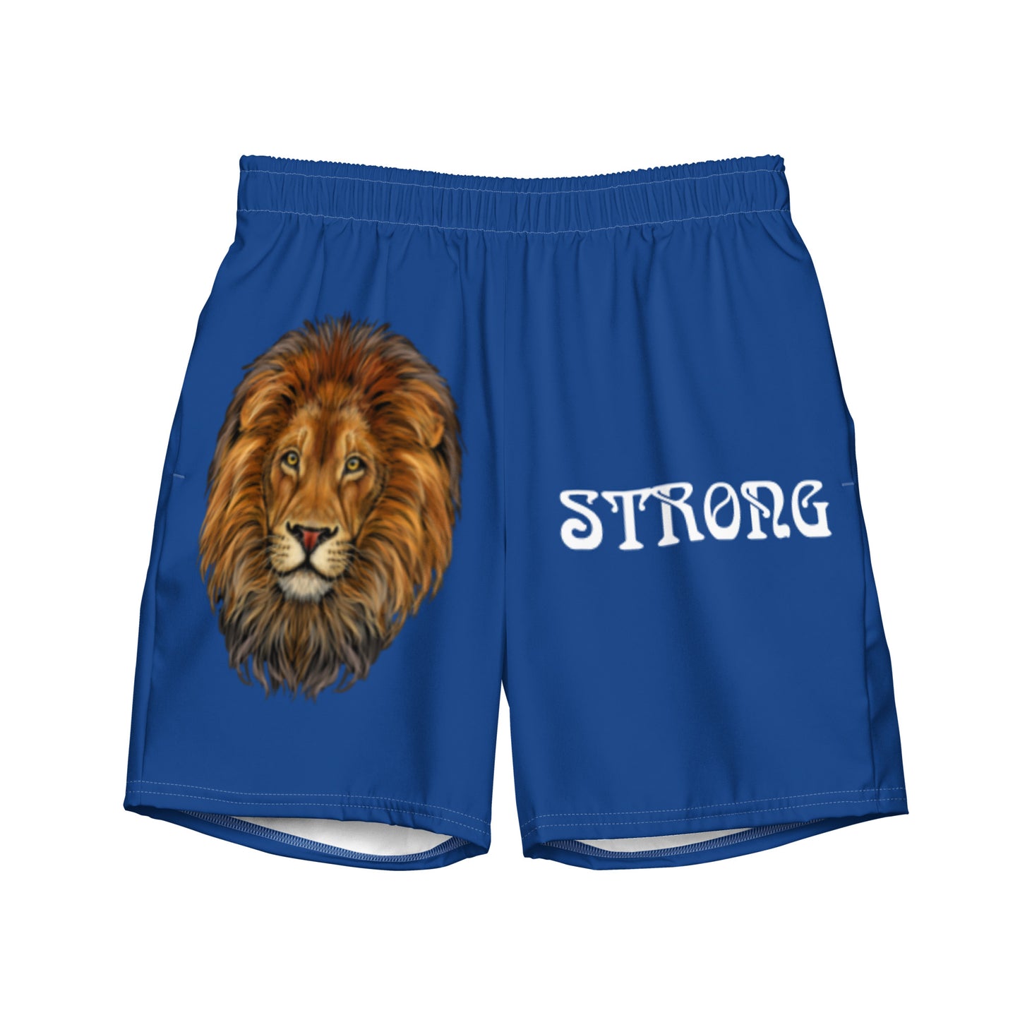 “STRONG” Blue Men's Swim Trunks W/White Font