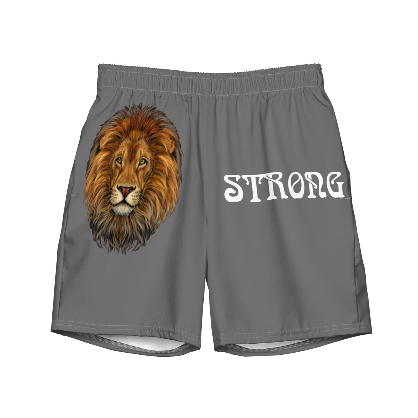 “STRONG”Grey Men's Swim Trunks W/White Font