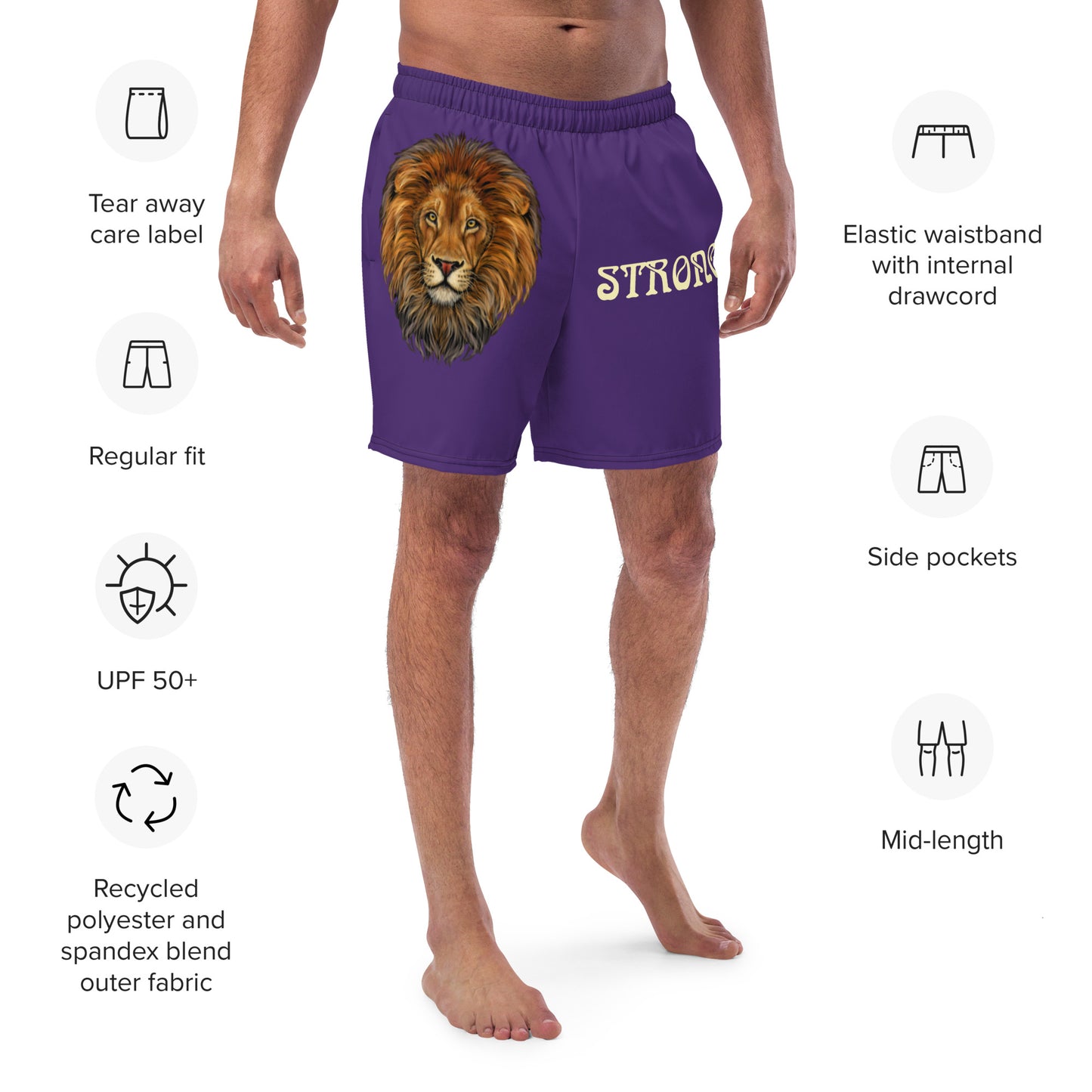 “STRONG” Purple Men's Swim Trunks W/Banana Font