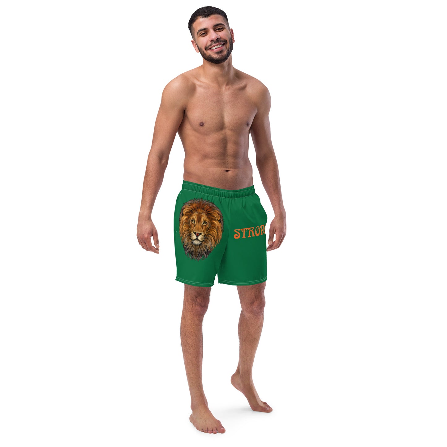“STRONG” Green Men's Swim Trunks W/Orange Font