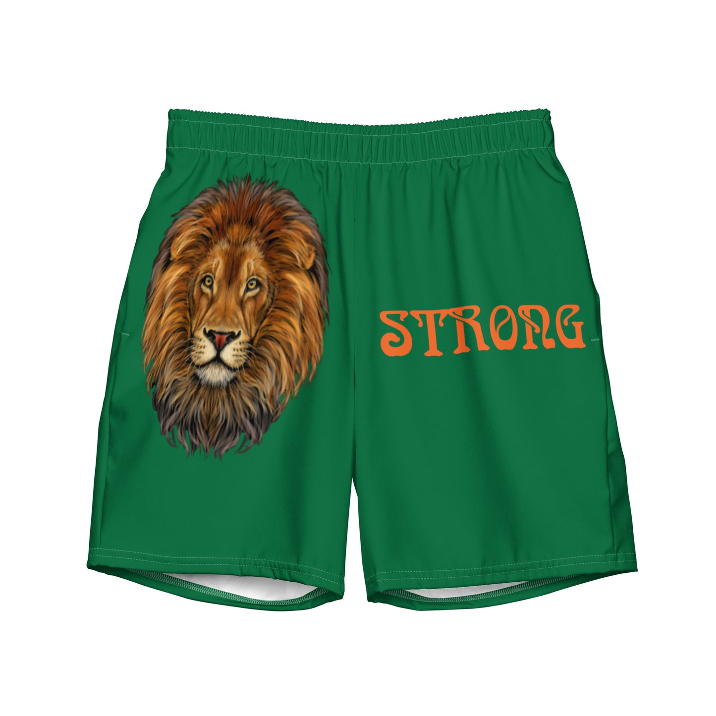 “STRONG” Green Men's Swim Trunks W/Orange Font