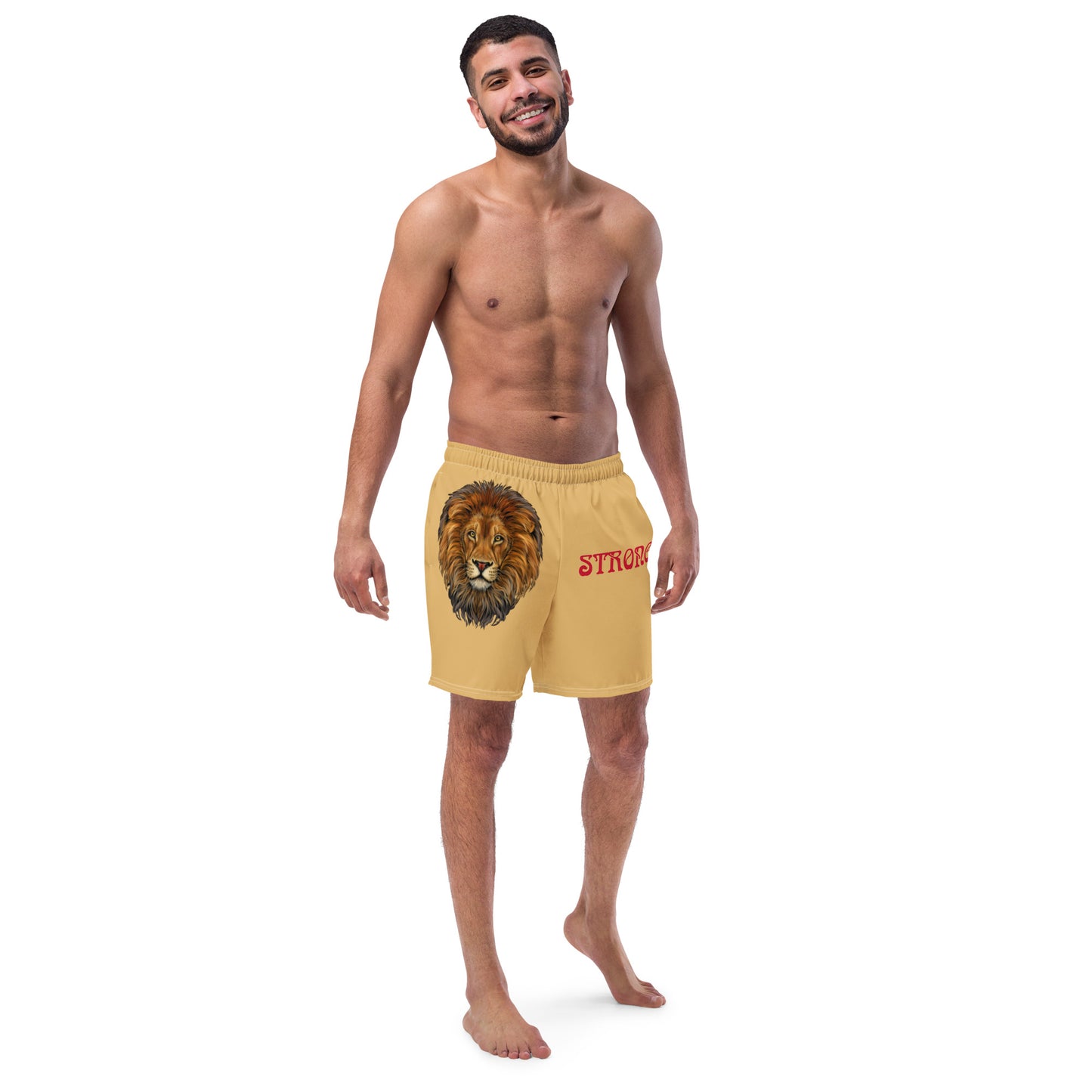 “STRONG” Fawn Men's Swim Trunks W/Red Font