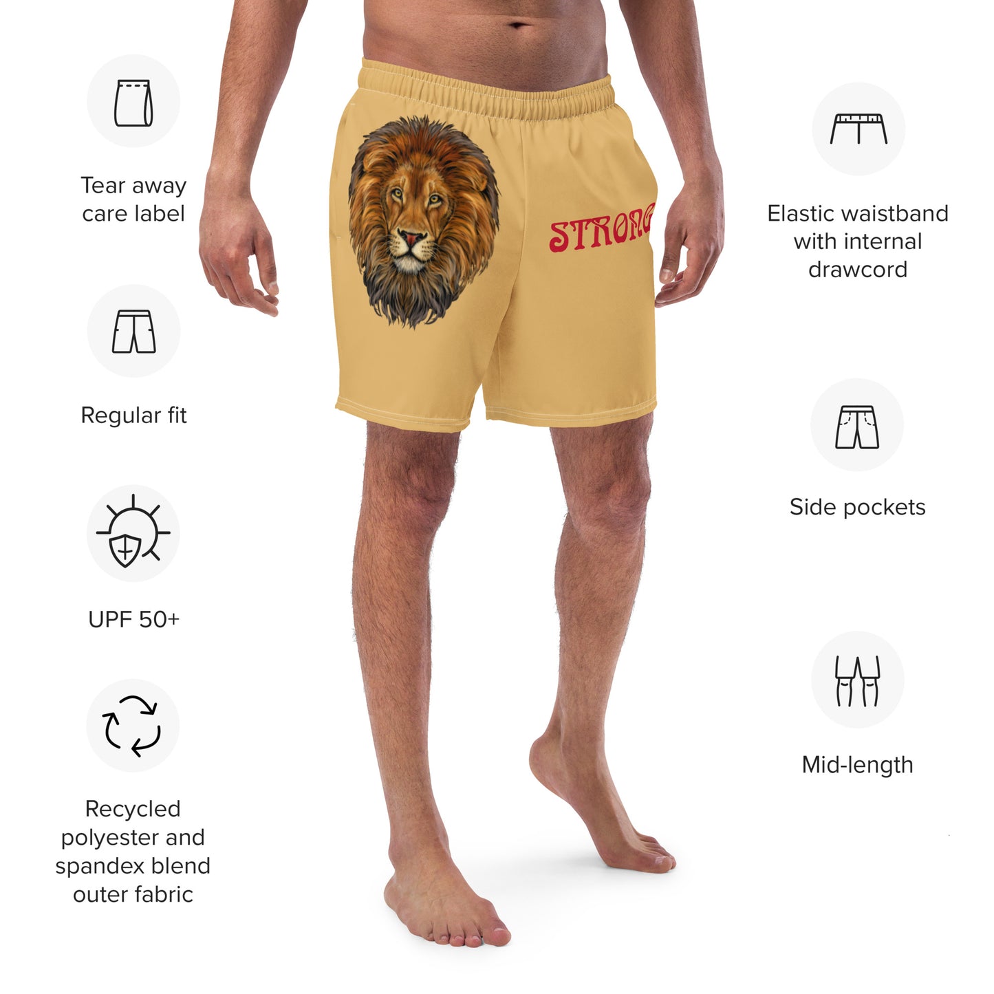 “STRONG” Fawn Men's Swim Trunks W/Red Font