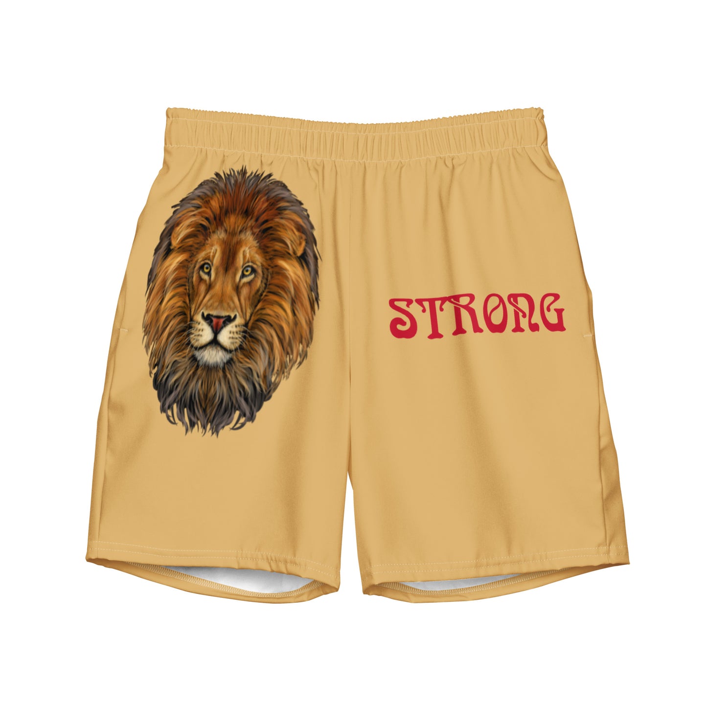 “STRONG” Fawn Men's Swim Trunks W/Red Font
