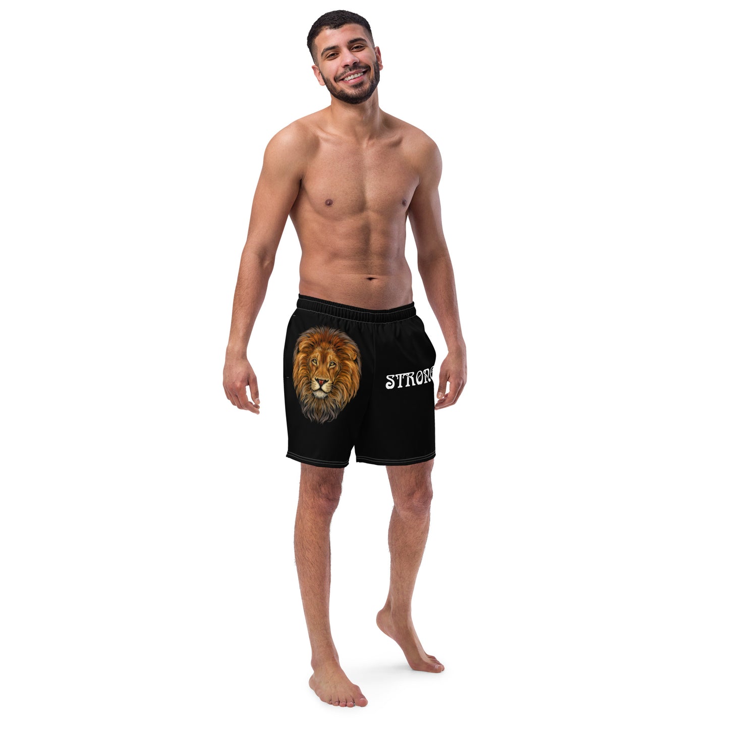 “STRONG” Black Men's Swim Trunks W/White Font