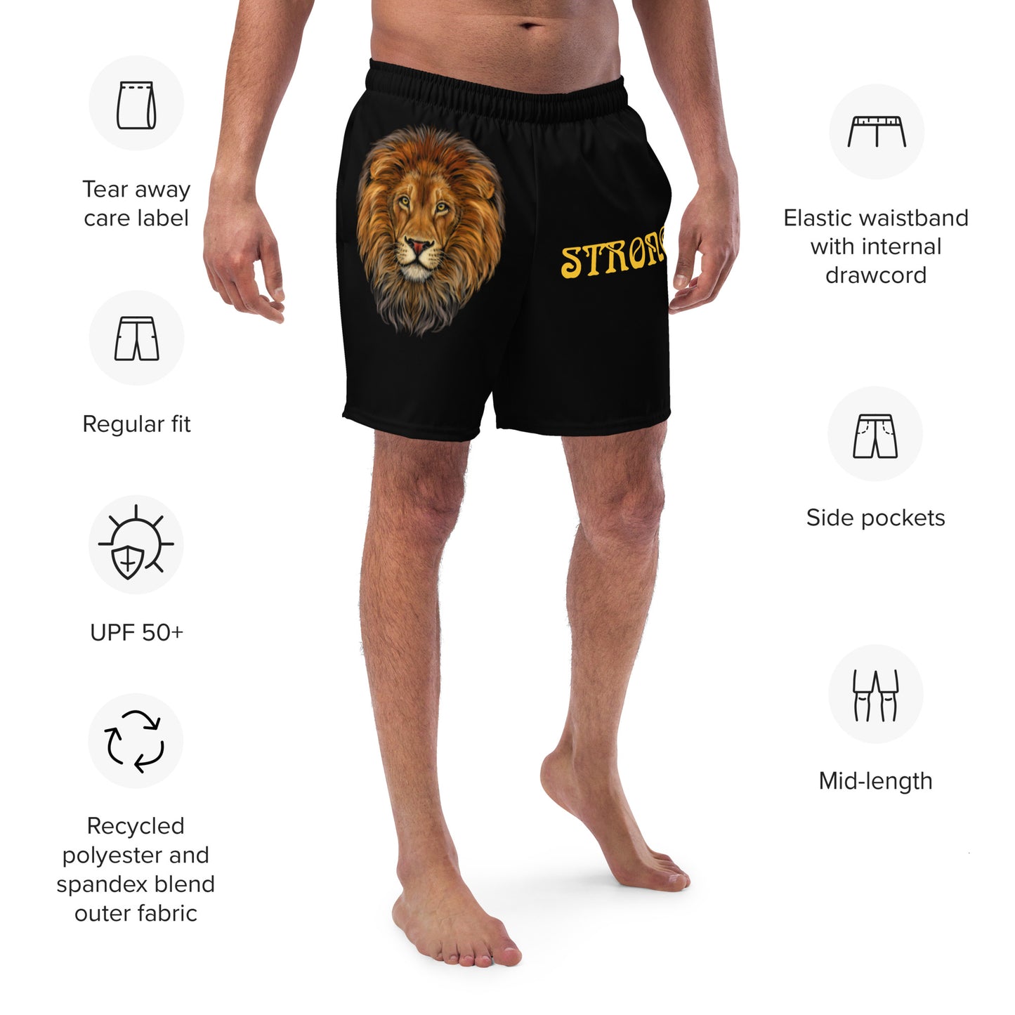 “STRONG” Black Men's Swim Trunks W/Yellow Font