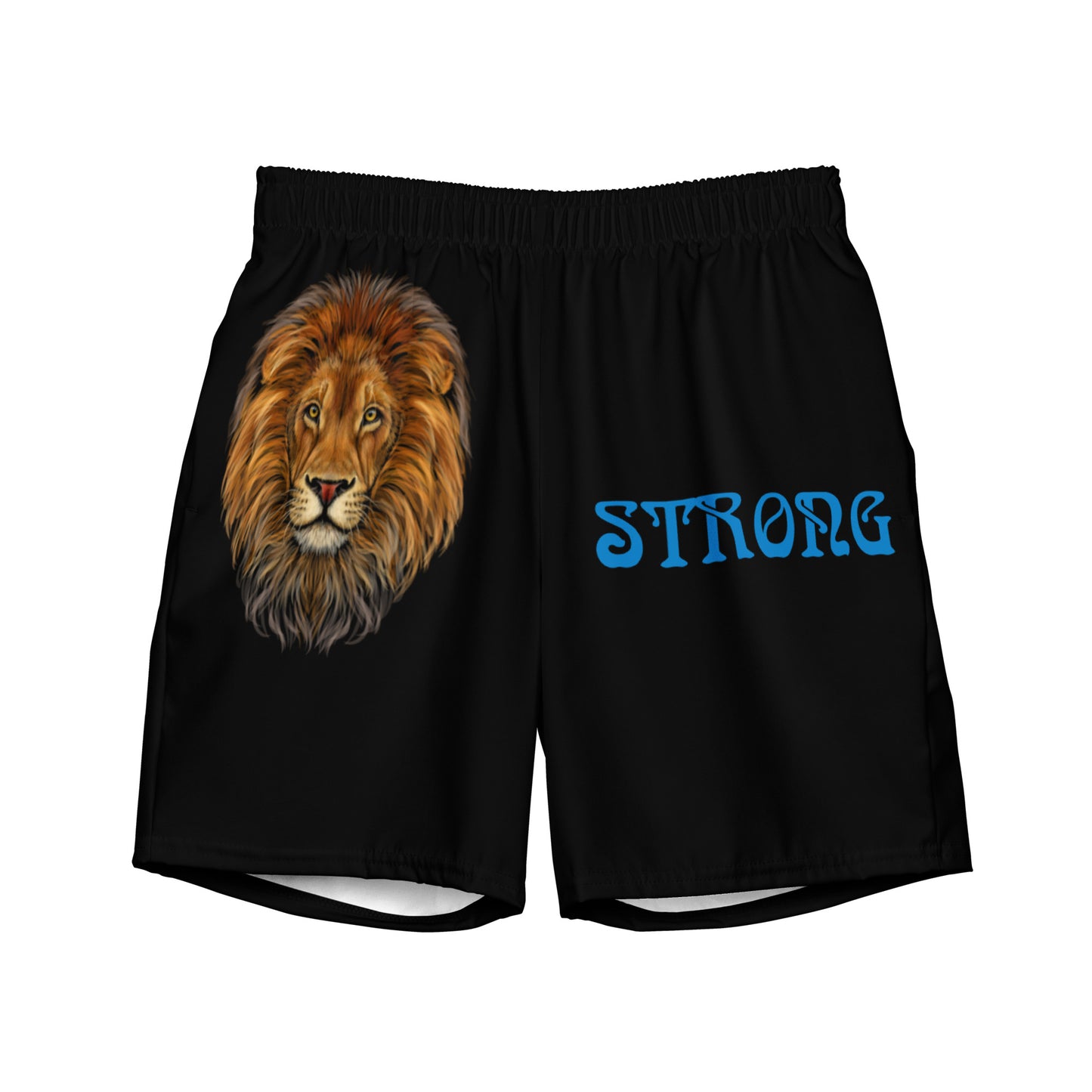 “STRONG” Black Men's Swim Trunks W/Blue Font