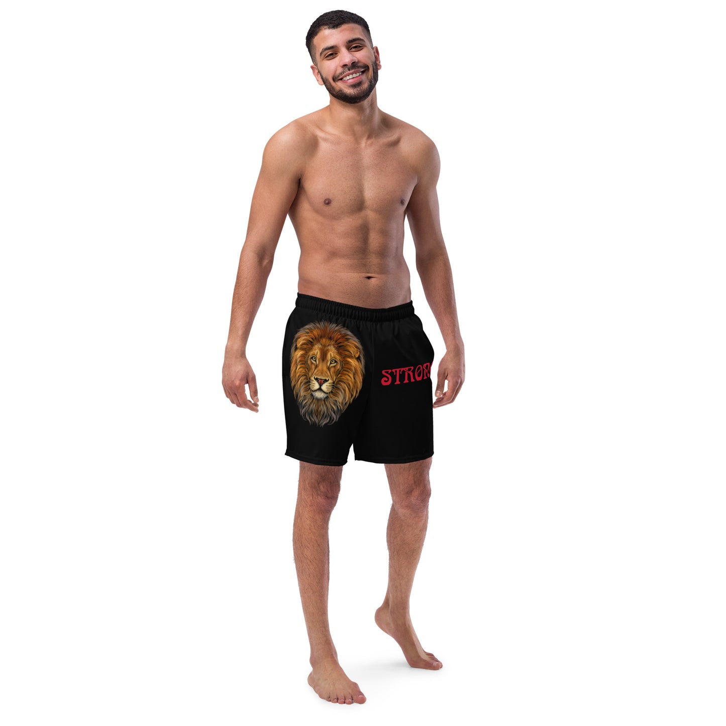 “STRONG”Black Men's Swim Trunks W/Red Font