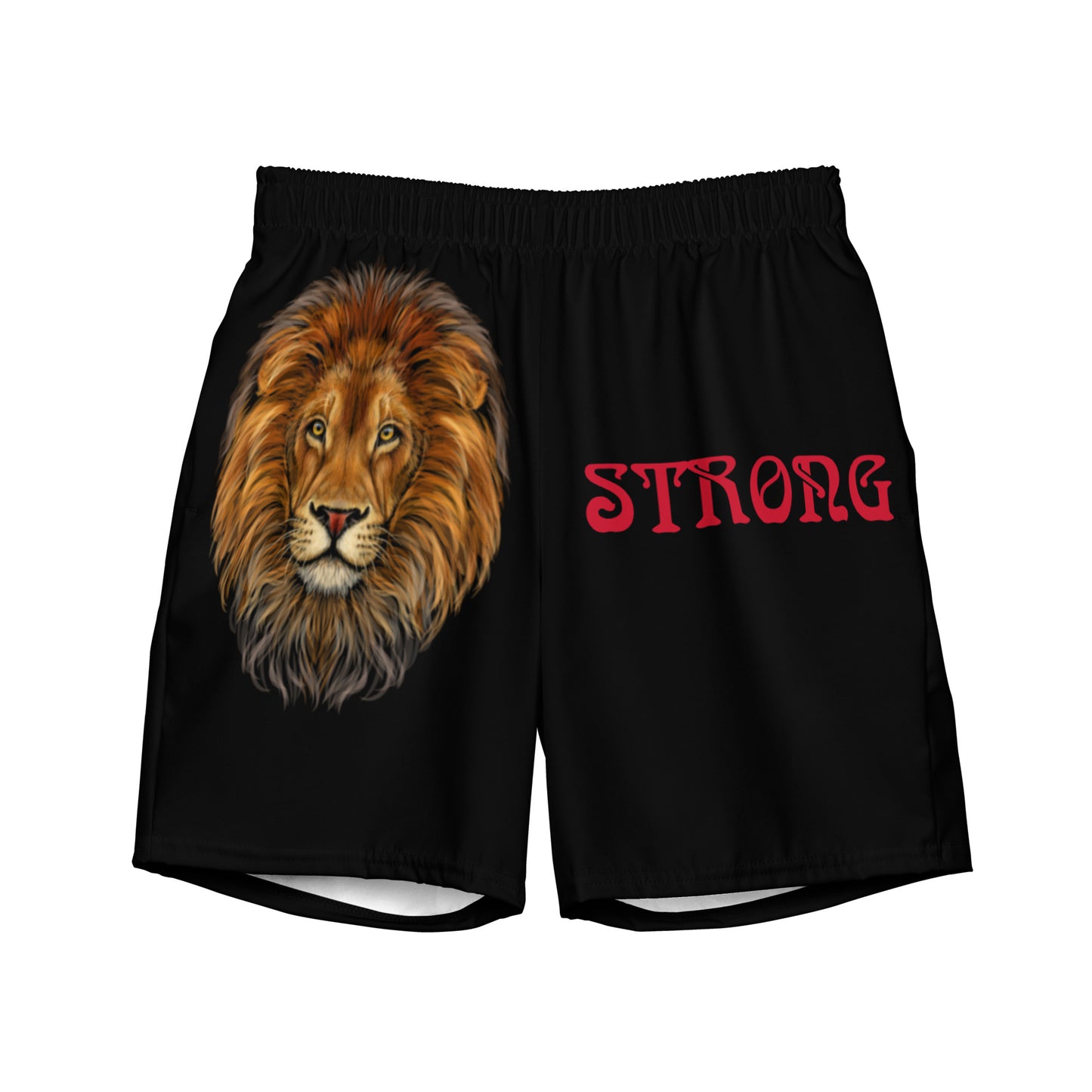 “STRONG”Black Men's Swim Trunks W/Red Font