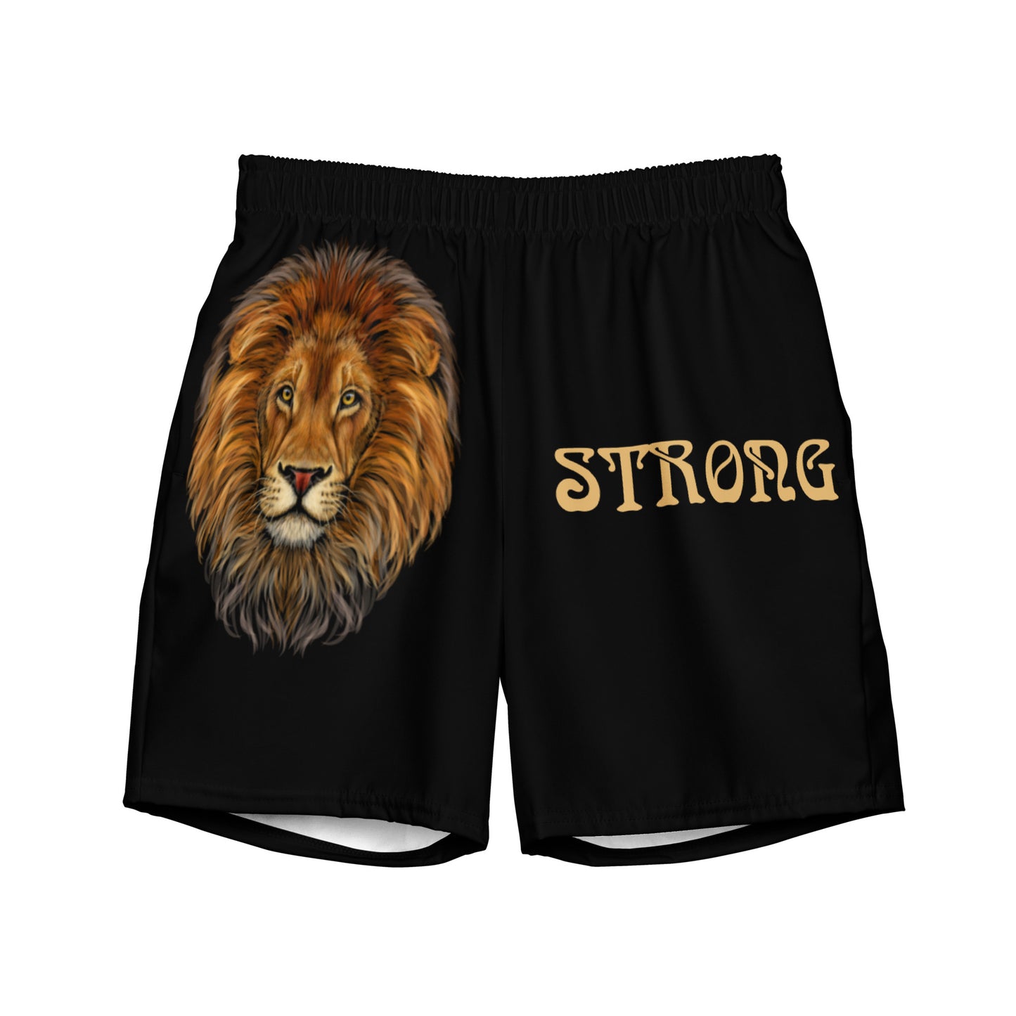 “STRONG” Black Men's Swim Trunks W/Fawn Font