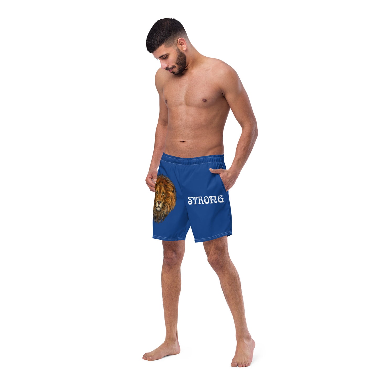 “STRONG” Blue Men's Swim Trunks W/White Font