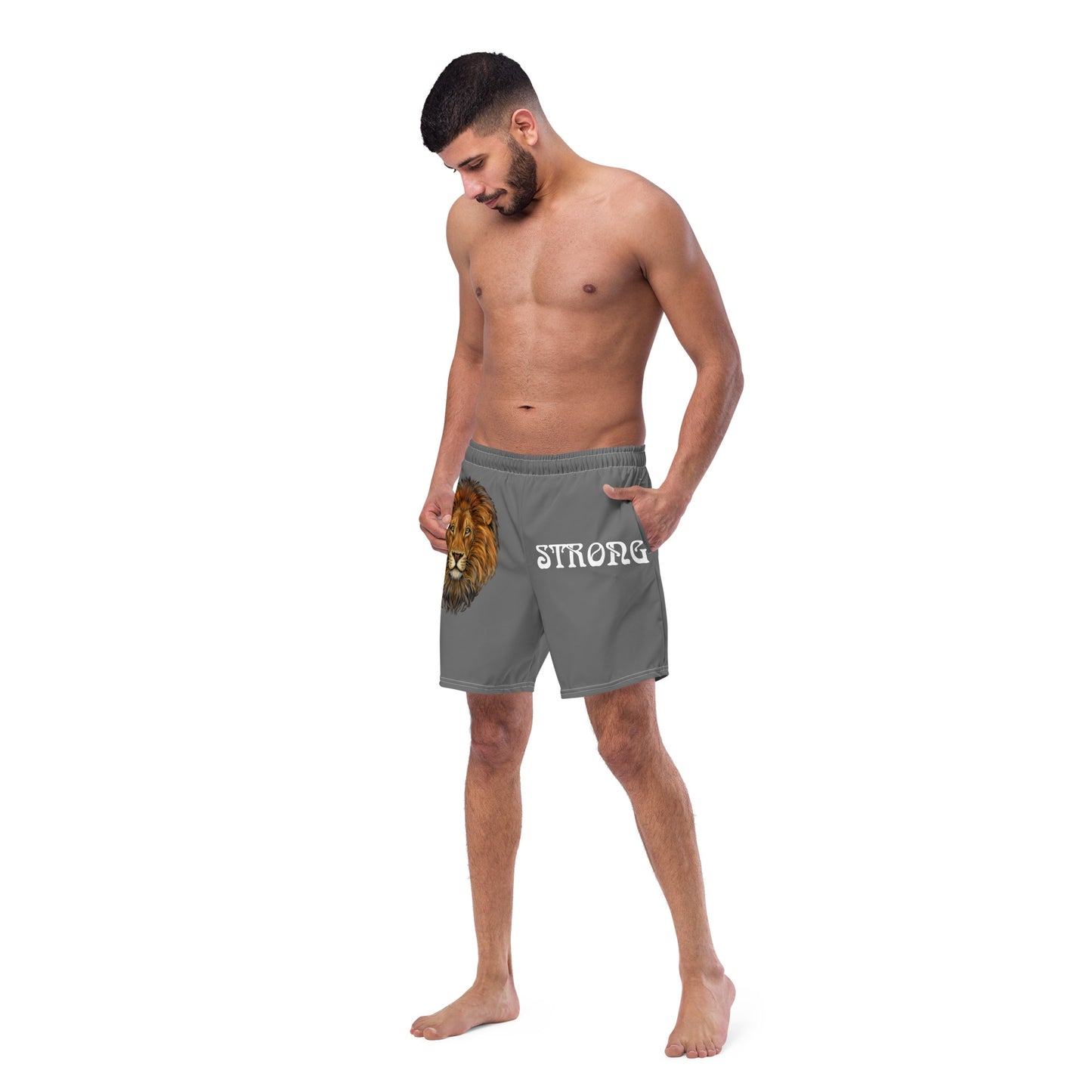 “STRONG”Grey Men's Swim Trunks W/White Font