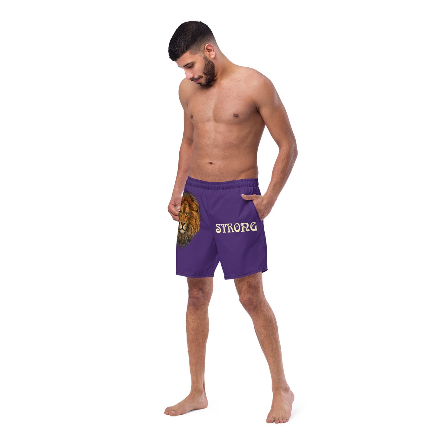“STRONG” Purple Men's Swim Trunks W/Banana Font