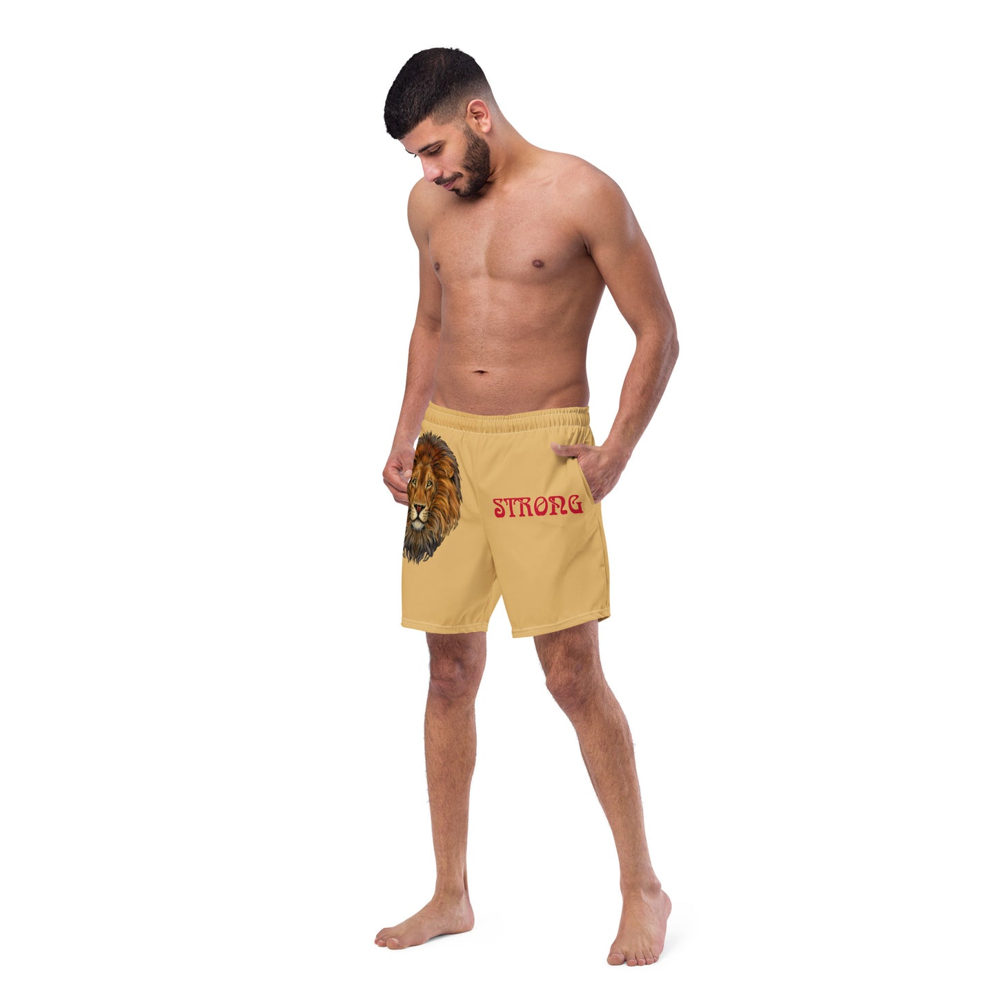 “STRONG” Fawn Men's Swim Trunks W/Red Font
