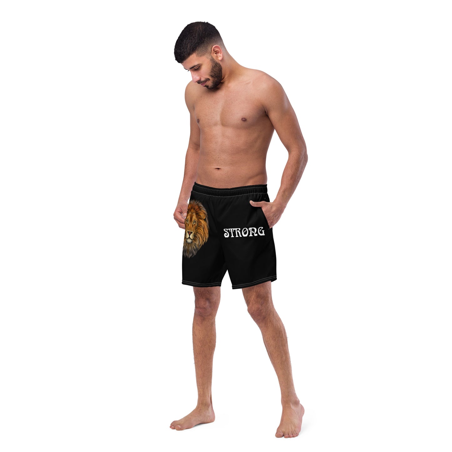 “STRONG” Black Men's Swim Trunks W/White Font
