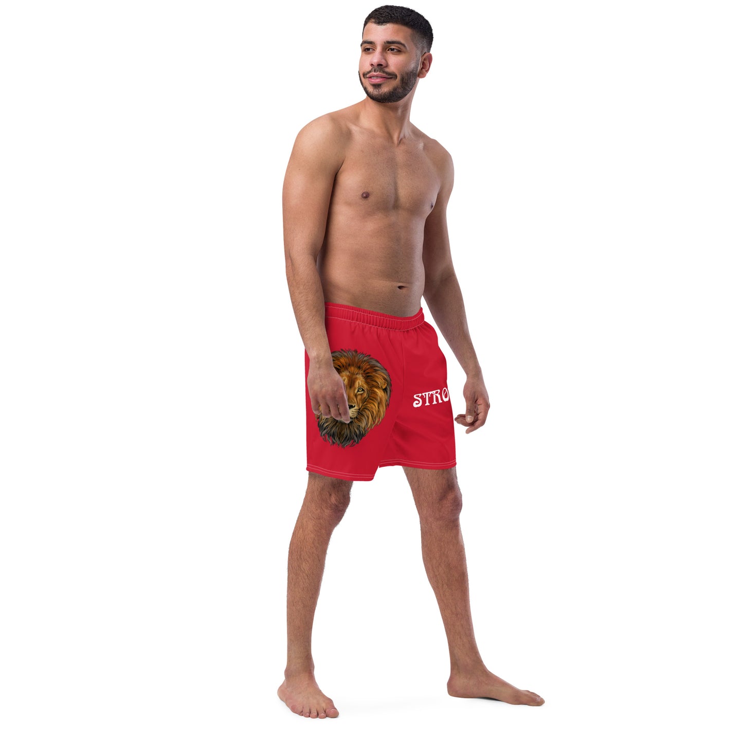 “STRONG” Red Men's Swim Trunks W/White Font