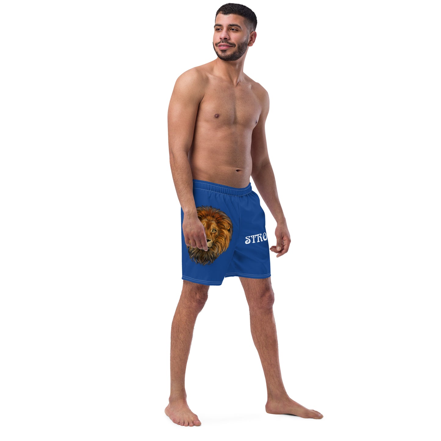 “STRONG” Blue Men's Swim Trunks W/White Font